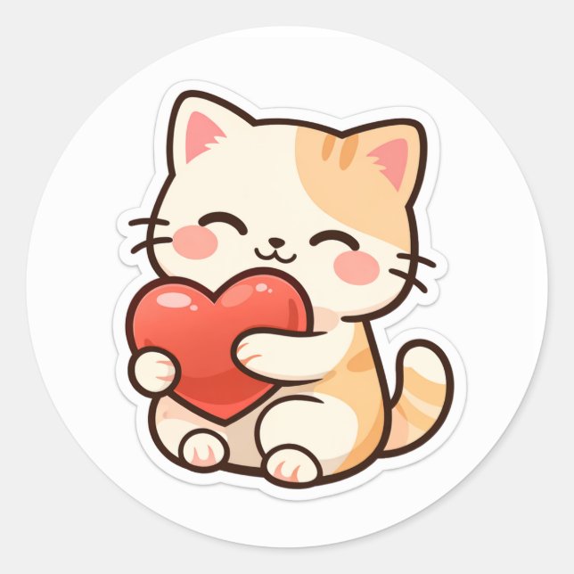Adesivo Cute Kawaii Cat Holding Heart – Adorable Love  (Frente)