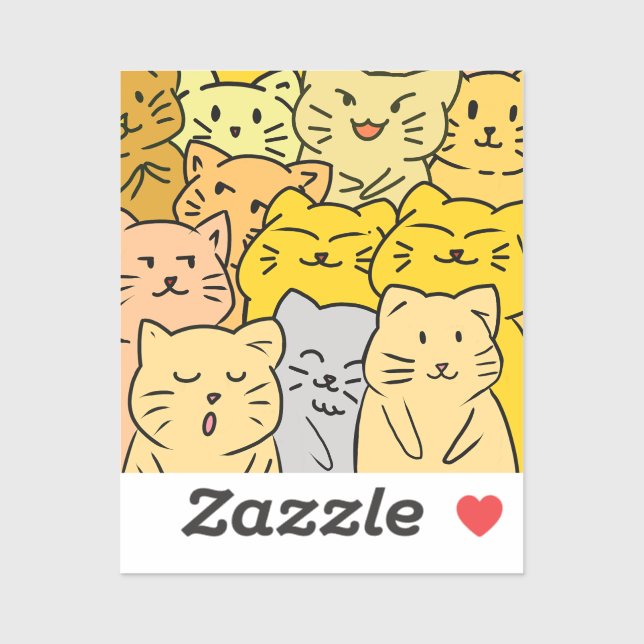 Adesivo Cute Kawaii Cat Illustration Stickers (Folha)