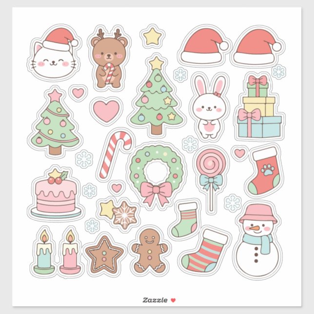 Adesivo Cute Kawaii Christmas Collection: Pastel Animals (Folha)