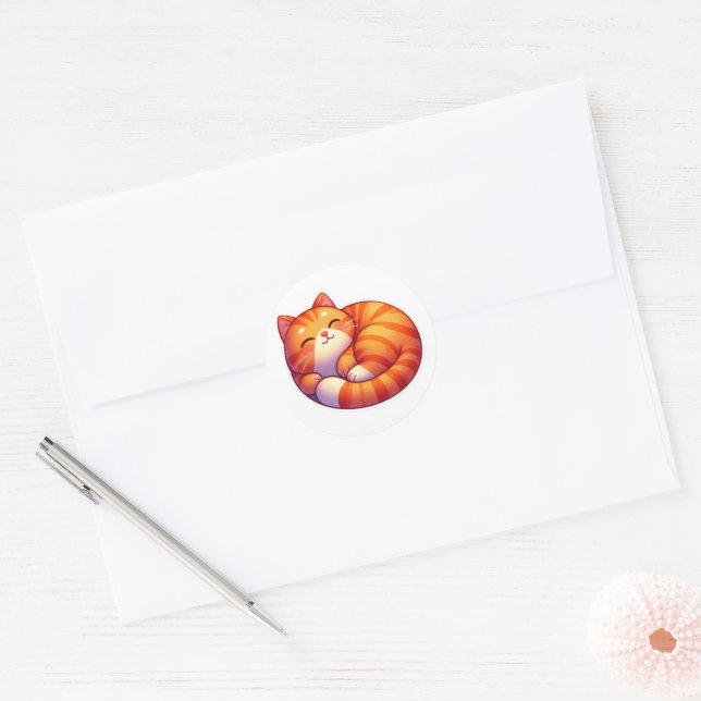 Adesivo Cute Kawaii Curled Up Sleeping Ginger Cat Sticker  (Envelope)