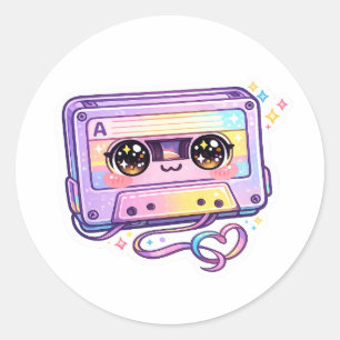 Adesivo Cute Kawaii Fita Cassete Retro Pastel Roxo Música