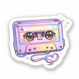 Adesivo Cute Kawaii Fita Cassete Retro Pastel Roxo Música