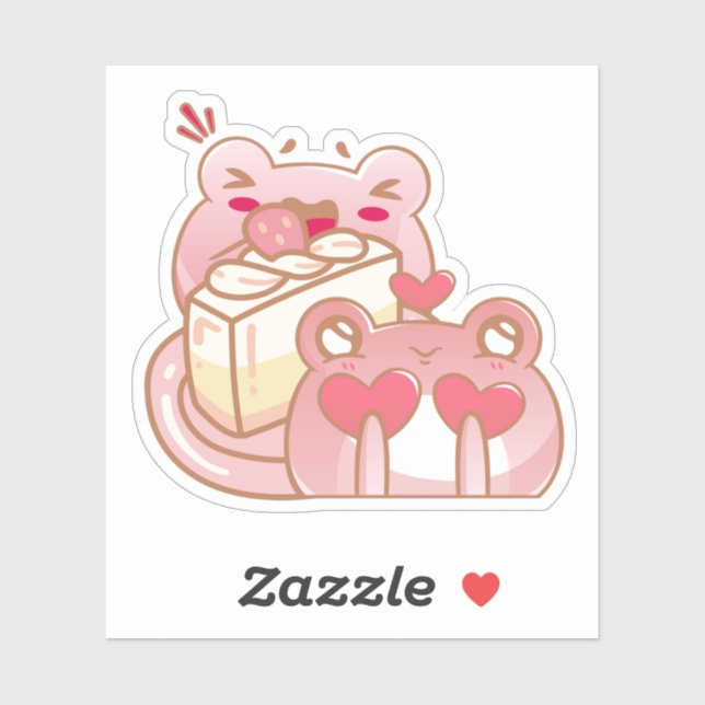 Adesivo Cute Kawaii Frog Eating Cake Personalized (Folha)