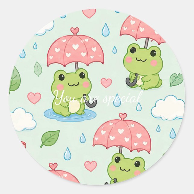 Adesivo Cute Kawaii Frog Heart Umbrella Pattern (Frente)