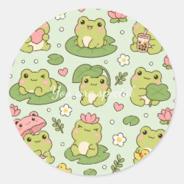 Adesivo Cute Kawaii Frog Lily Pad Pattern | Pastel Pond Ae