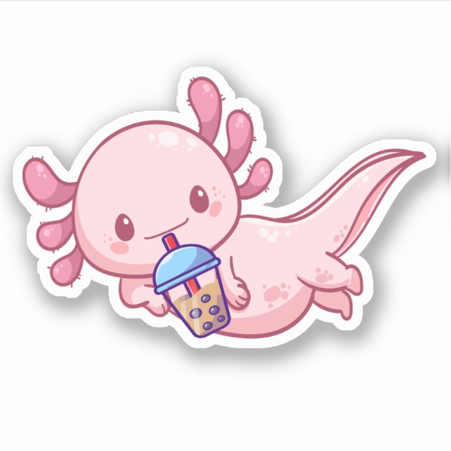 Adesivo Cute Kawaii Funny Axolotl Boba Bubble Tea (Frente)