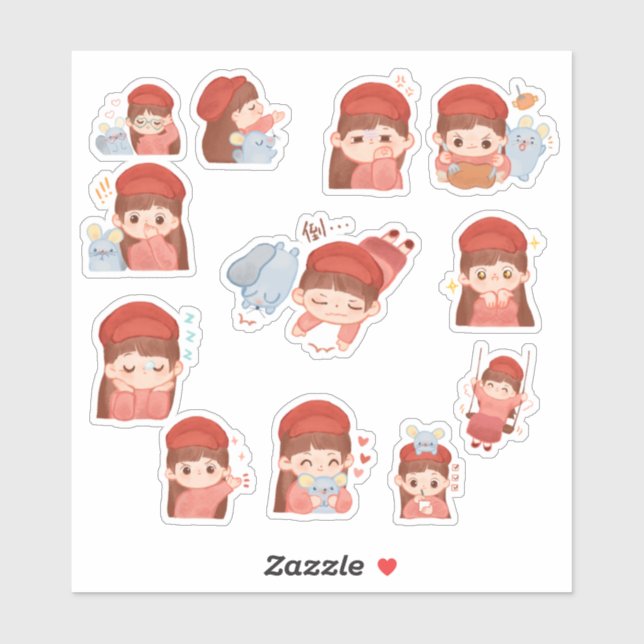 Adesivo Cute Kawaii Girl Stickers (Folha)