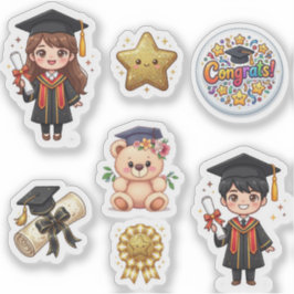 Adesivo Cute Kawaii Graduation Chibi Boy and Girl Sticker 