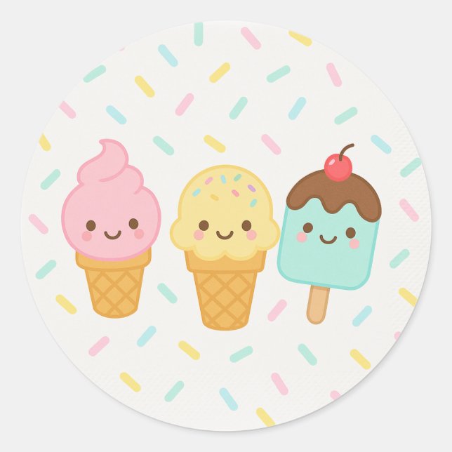 Adesivo Cute Kawaii Ice Cream Party Plate (Frente)