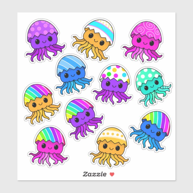 Adesivo Cute Kawaii Jellyfish, Easter Egg, Sticker Sheet (Folha)