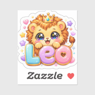 Adesivo Cute Kawaii Leão Nome Pastel Rosa Coroa Brilho