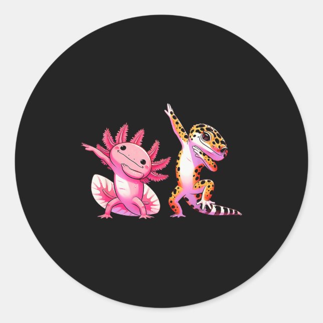 Adesivo Cute Kawaii Leopard Gecko Dabbing Axolotl Friends  (Frente)