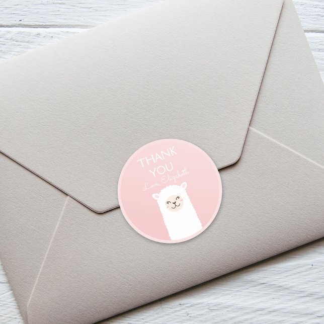 Adesivo Cute Kawaii Llama Alpaca Elegante Rosa Obrigado (Criador carregado)