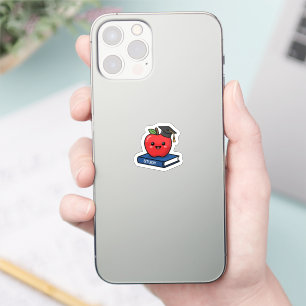Adesivo Cute Kawaii Maçã Vermelha Usando Boina de Graduaçã