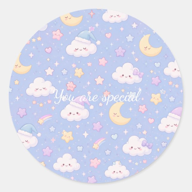 Adesivo Cute Kawaii Moon & Clouds Pattern | Dreamy Pastel  (Frente)