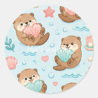 Adesivo Cute Kawaii Otter Heart Seashell Pattern
