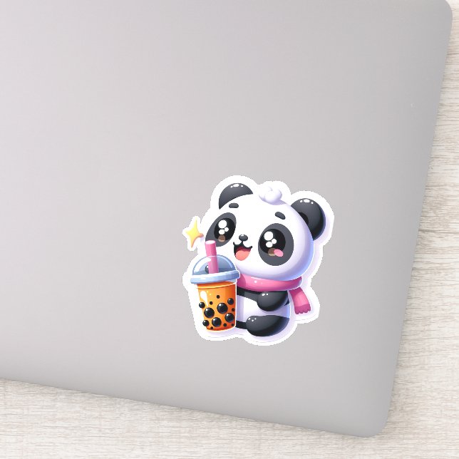 Adesivo Cute Kawaii Panda Bebe Boba Bubble Tea Kawaii (Detalhe)