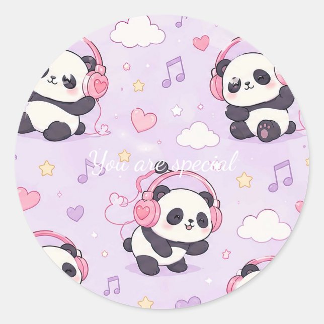 Adesivo Cute Kawaii Panda Love Music Pattern (Frente)