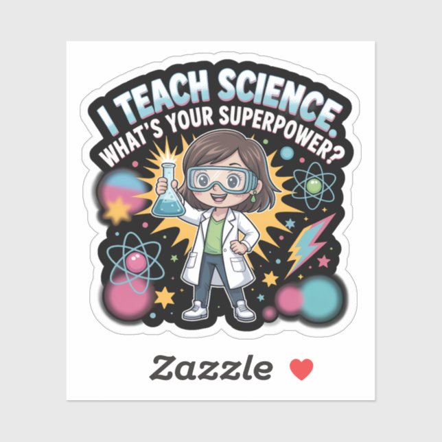 Adesivo Cute Kawaii Science Teacher – Funny Superpower Lab (Folha)