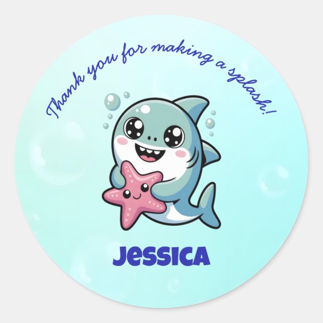 Adesivo Cute Kawaii Shark Baby Obrigado (Frente)