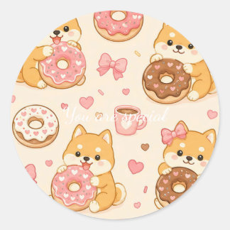 Adesivo Cute Kawaii Shiba Inu Donut Pattern