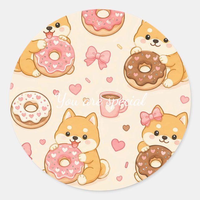 Adesivo Cute Kawaii Shiba Inu Donut Pattern (Frente)