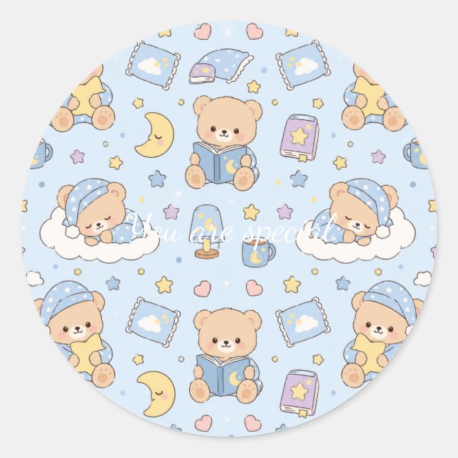 Adesivo Cute Kawaii Sleepy Teddy Bear Pattern | Pastel Bed (Frente)