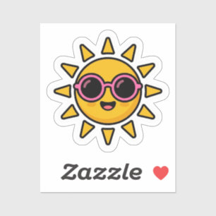 Adesivo Cute Kawaii Sol Retro Usando Óculos de Sol Rosa Ve