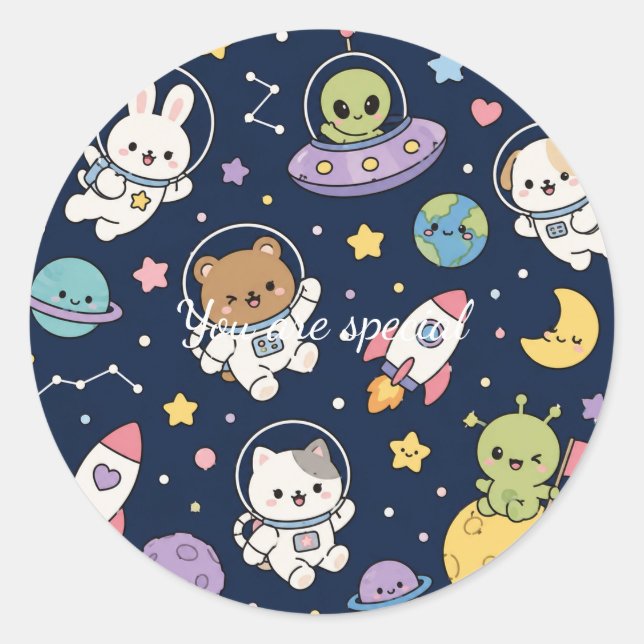 Adesivo Cute Kawaii Space Animals Pattern | Pastel Galaxy  (Frente)