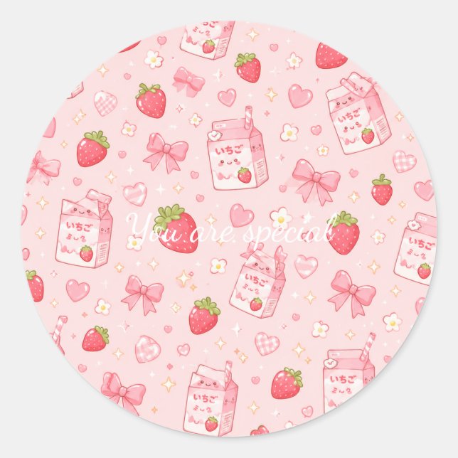Adesivo Cute Kawaii Strawberry Pattern  Pink Past (Frente)