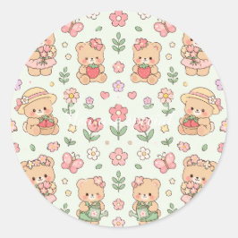 Adesivo Cute Kawaii Teddy Bear Flower Garden Pattern | Pas