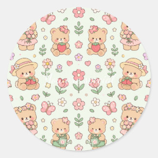 Adesivo Cute Kawaii Teddy Bear Flower Garden Pattern | Pas