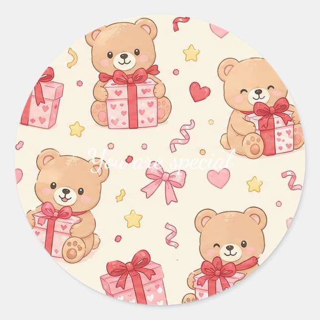 Adesivo Cute Kawaii Teddy Bear Heart Gift Pattern (Frente)