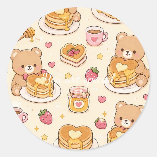 Adesivo Cute Kawaii Teddy Bear Pancake Pattern (Frente)