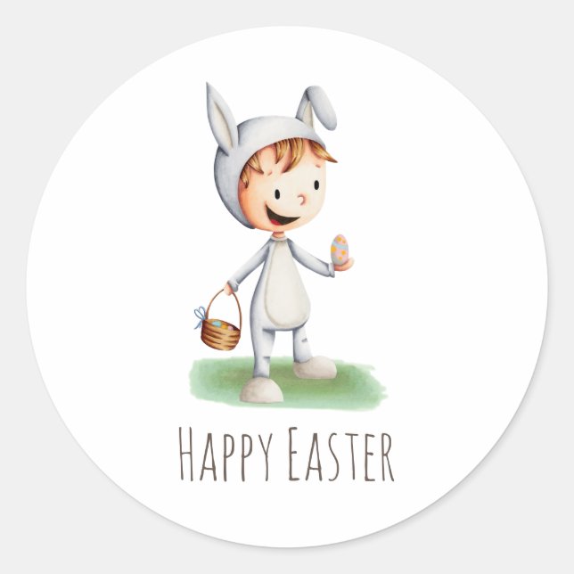 Adesivo Cute Kid Rabbit Happy Easter Party (Frente)