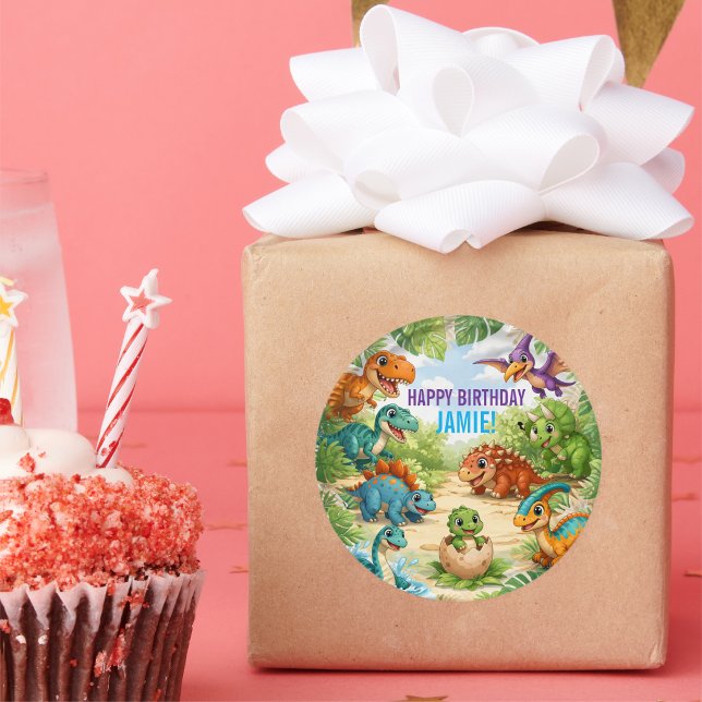 Adesivo Cute Kids Dinosaur Birthday (Criador carregado)
