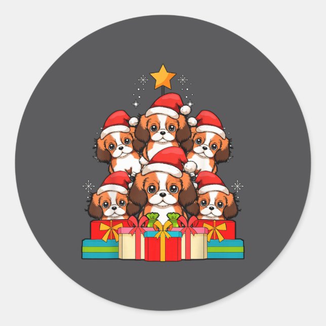 Adesivo Cute King Charles Cavalier Le Dog Christmas Tree X (Frente)