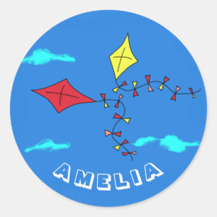 Adesivo Cute Kites Vermelho Amarelo com Aniversário de cr