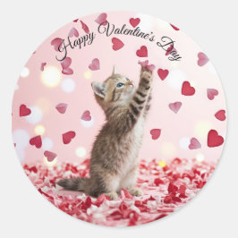 Adesivo Cute Kitten Catching Valentine Heart Petals
