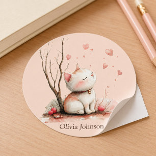 Adesivo Cute Kitten Personalizado com Corações
