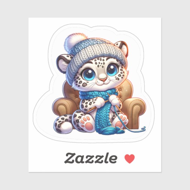 Adesivo Cute Knitting Anime Kawaii Snow Leopard Stickers (Folha)