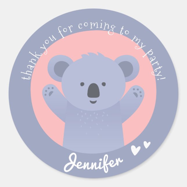 Adesivo Cute Koala - Aniversário de criança Personalizado  (Frente)