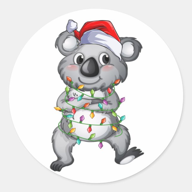 Adesivo Cute koala no natal acende clássico bastão redondo (Frente)