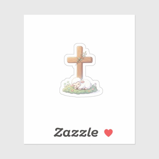 Adesivo Cute Lamb of God & Cross Religious Easter Sticker (Folha)