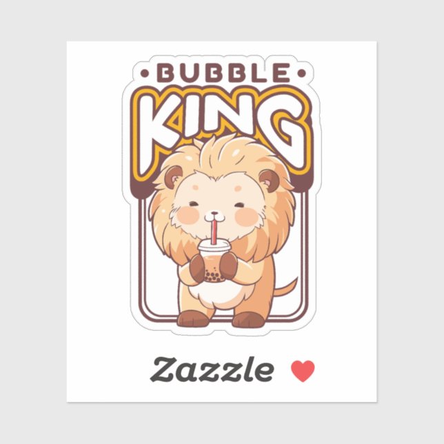 ADESIVO CUTE LION BEBENDO BOBA TEA (Folha)