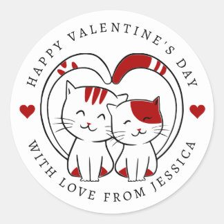 Adesivo Cute Little Cats Happy Valentine's Day