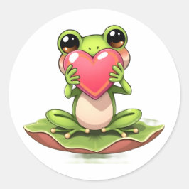 Adesivo Cute Little Frog Holding a Heart