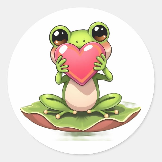 Adesivo Cute Little Frog Holding a Heart (Frente)