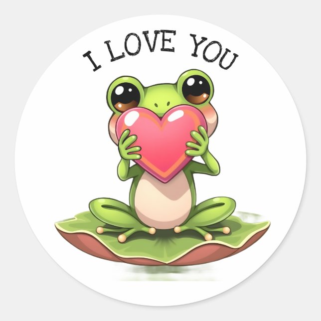 Adesivo Cute Little Frog Holding a Heart | I Love You (Frente)