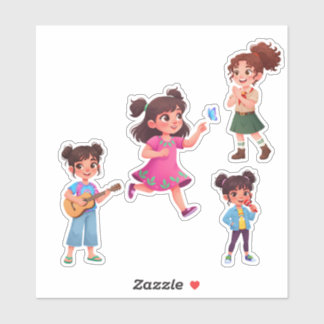 Adesivo Cute Little Girl Cartoon Character Vinyl Sticker 